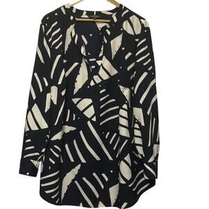 Lauren Ralph Lauren Womens Tunic‎ Top 2X Navy Abstract Print Career Mature Chic